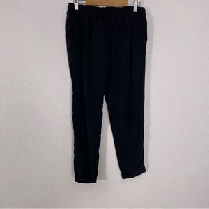 Armani Exchange Black 100% Mulberry Silk Straight Leg Pull On Pants
